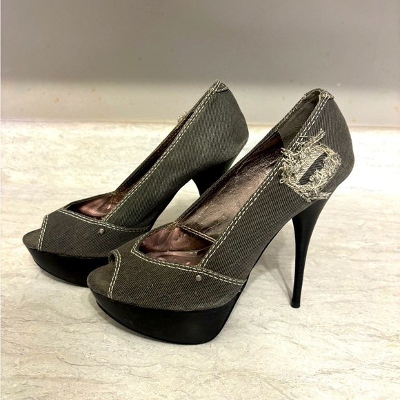 Bakers Gray Peep-Toe Platform Heels - Picture 1 of 4